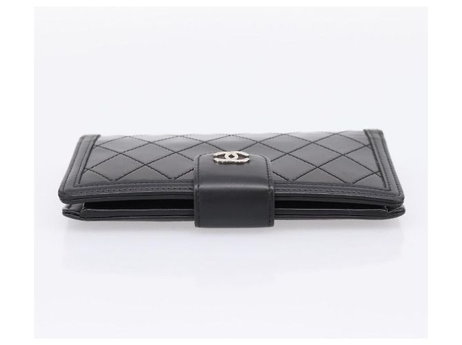 Cartera larga CHANEL Matelasse de piel charol negra plata CC Auth 204635 Negro - vista 5