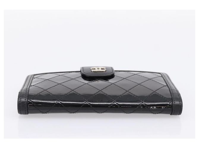Cartera larga CHANEL Matelasse de piel charol negra plata CC Auth 204635 Negro - vista 6