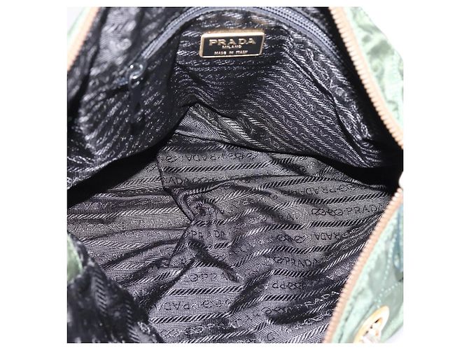 Bolsa de Ombro com Corrente PRADA Nylon Khaki Gold Auth 203875 Dourado Caqui - vista 11