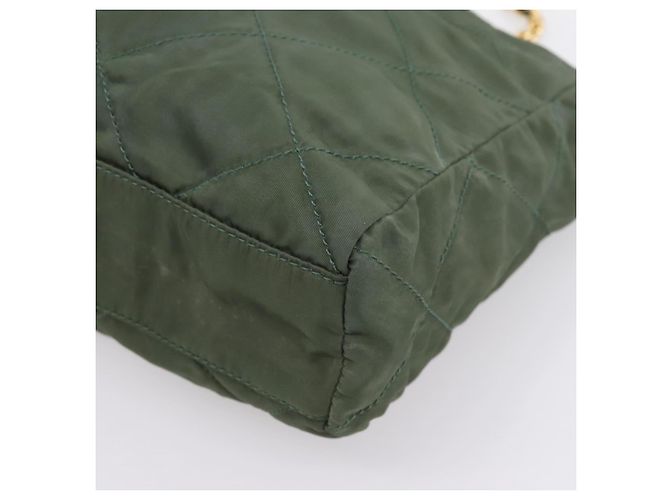 Bolsa de Ombro com Corrente PRADA Nylon Khaki Gold Auth 203875 Dourado Caqui - vista 14