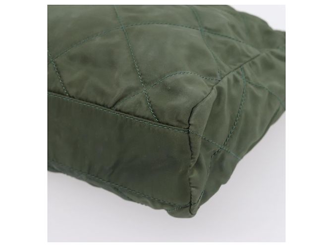 Bolsa de Ombro com Corrente PRADA Nylon Khaki Gold Auth 203875 Dourado Caqui - vista 16