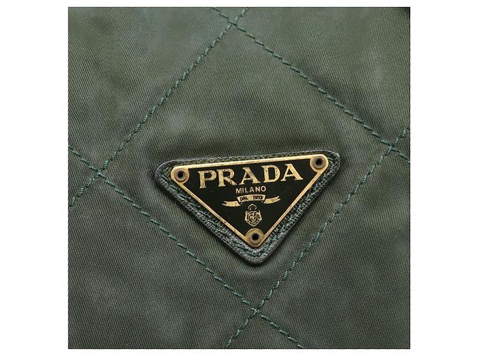 Bolsa de Ombro com Corrente PRADA Nylon Khaki Gold Auth 203875 Dourado Caqui - vista 18