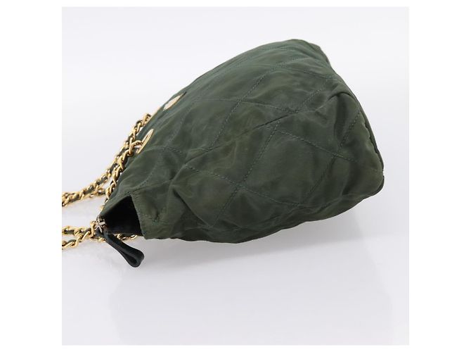 Bolsa de Ombro com Corrente PRADA Nylon Khaki Gold Auth 203875 Dourado Caqui - vista 3