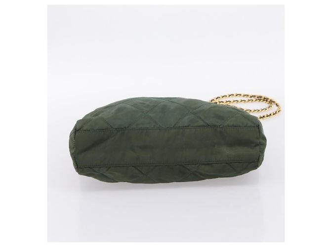 Bolsa de Ombro com Corrente PRADA Nylon Khaki Gold Auth 203875 Dourado Caqui - vista 5