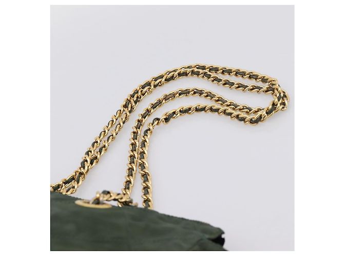 Bolsa de Ombro com Corrente PRADA Nylon Khaki Gold Auth 203875 Dourado Caqui - vista 8
