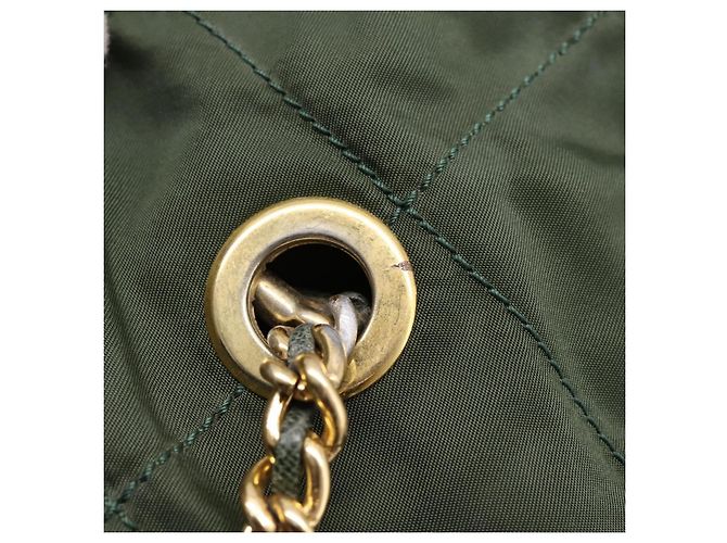 Bolsa de Ombro com Corrente PRADA Nylon Khaki Gold Auth 203875 Dourado Caqui - vista 9