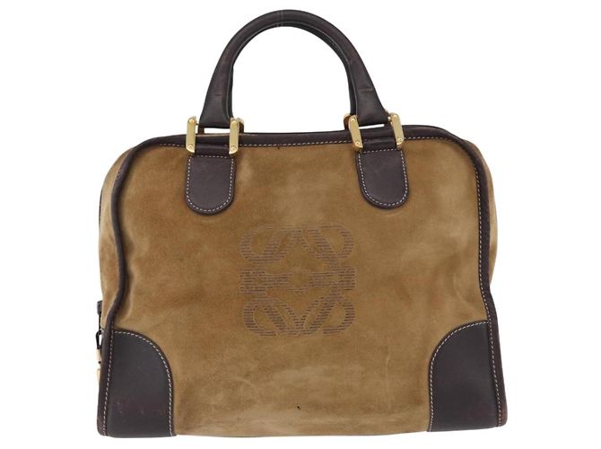 Borsa a mano LOEWE Amazona 32 in camoscio beige tono oro Auth ka6290 - vista 13