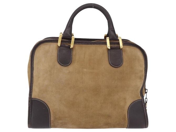 Borsa a mano LOEWE Amazona 32 in camoscio beige tono oro Auth ka6290 - vista 3