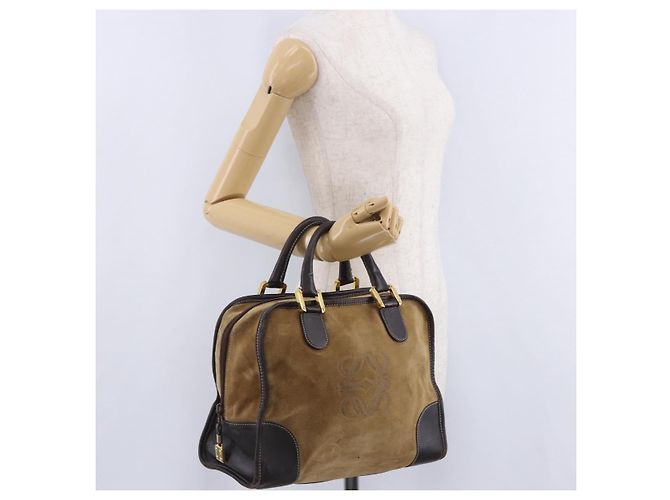 Borsa a mano LOEWE Amazona 32 in camoscio beige tono oro Auth ka6290 - vista 37
