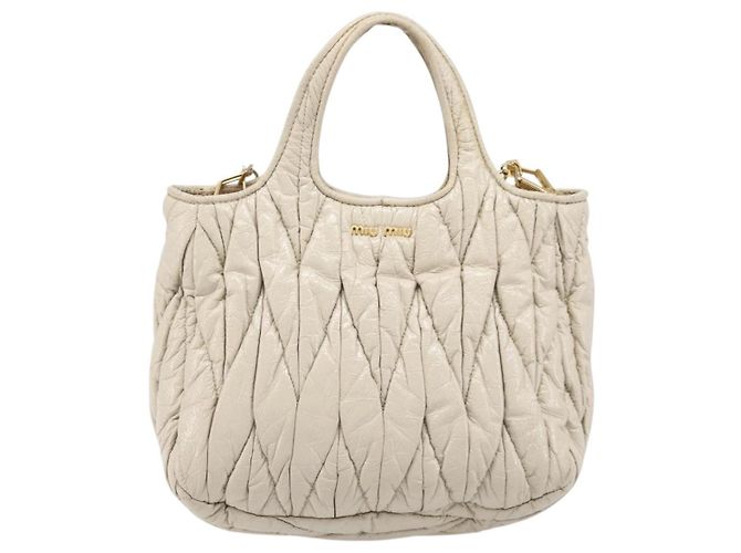 Borsa Miu Miu Matelassé in pelle verniciata 2way White Gold Auth 204394 Bianco D'oro - vista 13