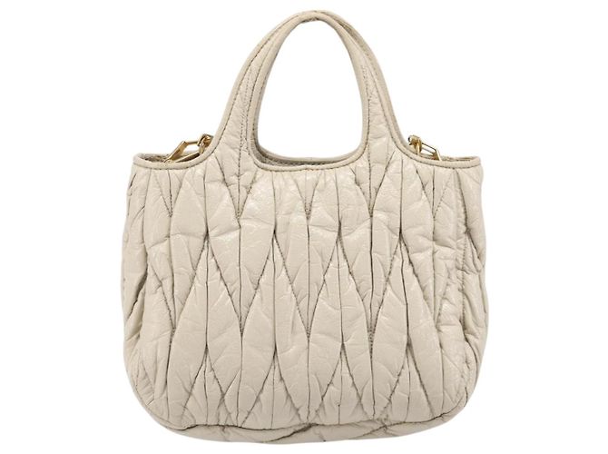 Borsa Miu Miu Matelassé in pelle verniciata 2way White Gold Auth 204394 Bianco D'oro - vista 2