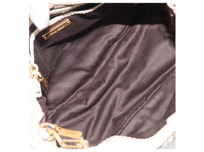 Borsa Miu Miu Matelassé in pelle verniciata 2way White Gold Auth 204394 Bianco D'oro - vista 9