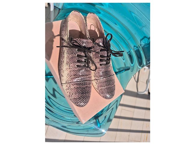 Miu Miu Python Print Calf Leather Oxford Shoes - view 2
