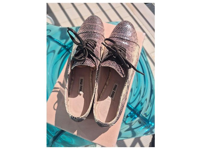 Miu Miu Python Print Calf Leather Oxford Shoes - view 3