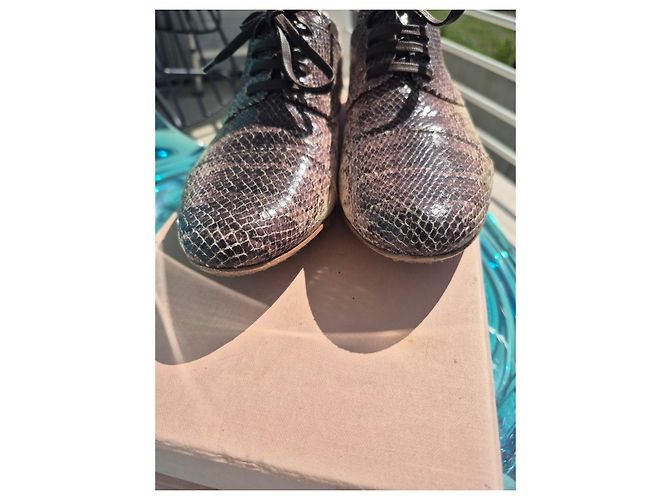 Miu Miu Python Print Calf Leather Oxford Shoes - view 4