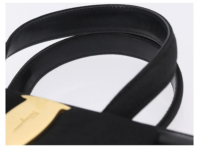 Borsa Salvatore Ferragamo Vala in pelle nera e oro autentica 205098 Nero D'oro - vista 15