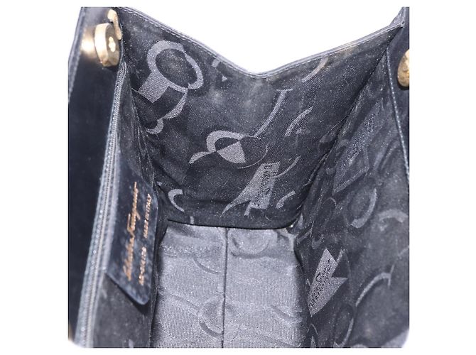 Borsa Salvatore Ferragamo Vala in pelle nera e oro autentica 205098 Nero D'oro - vista 20