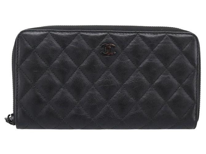Portafoglio lungo CHANEL Matelasse in pelle nera CC Auth 204111V Nero - vista 13