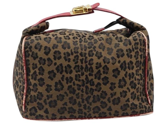 FENDI Vanity Kosmetiktasche Canvas Braun Goldfarben Leopard Auth 202585 Leopardenprint - Ansicht 13