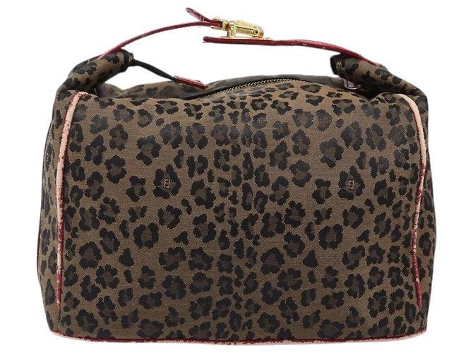 FENDI Vanity Kosmetiktasche Canvas Braun Goldfarben Leopard Auth 202585 Leopardenprint - Ansicht 2