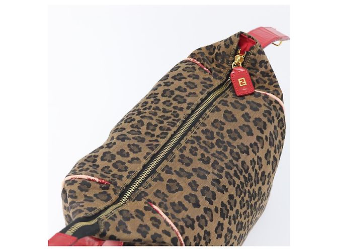 FENDI Vanity Kosmetiktasche Canvas Braun Goldfarben Leopard Auth 202585 Leopardenprint - Ansicht 8