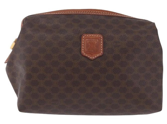 Céline Pouch CELINE Macadam Canvas PVC Leather Brown Gold Auth ki6839 Marrone D'oro - vista 13