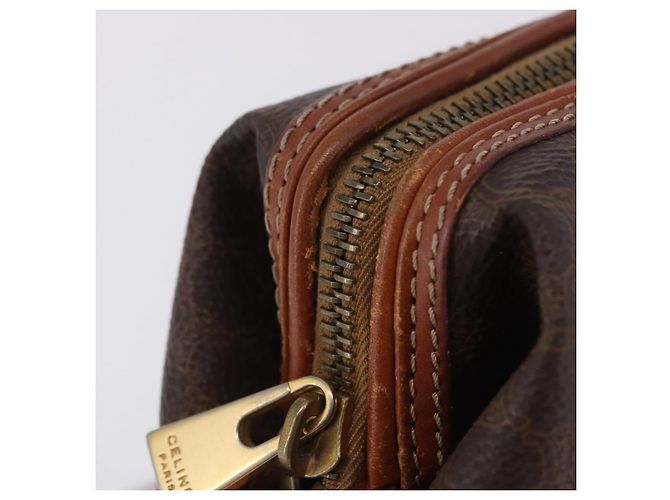 Céline Pouch CELINE Macadam Canvas PVC Leather Brown Gold Auth ki6839 Marrone D'oro - vista 5