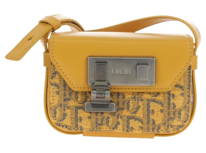 Christian Dior Trotter Canvas Rock Shoulder Pouch Yellow Silver Auth 203620M Argento Giallo - vista 13