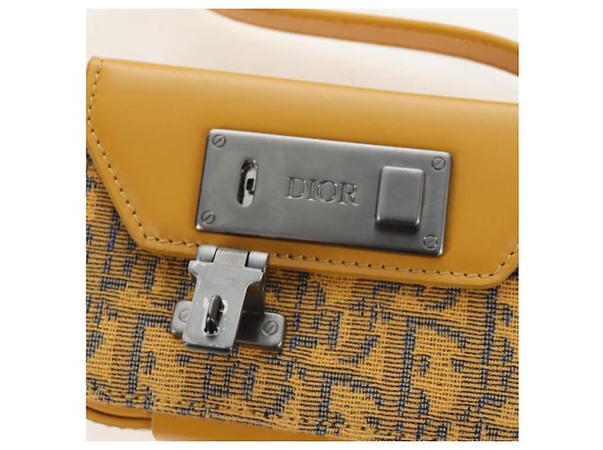 Christian Dior Trotter Canvas Rock Shoulder Pouch Yellow Silver Auth 203620M Argento Giallo - vista 20