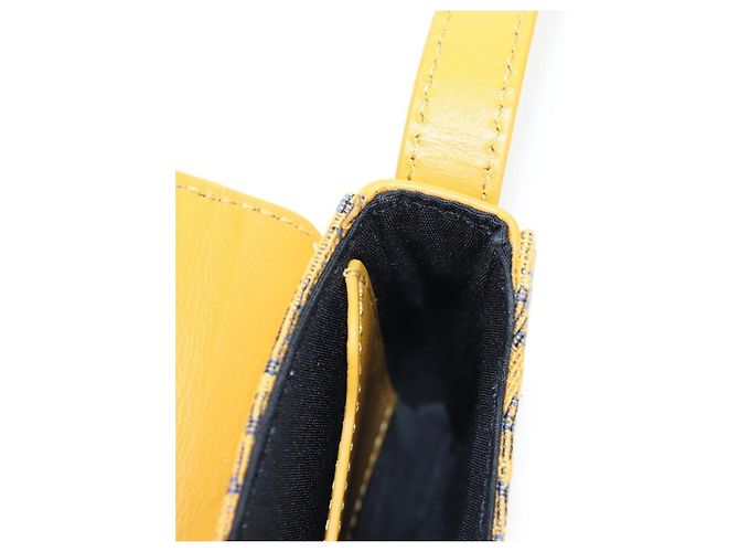 Christian Dior Trotter Canvas Rock Shoulder Pouch Yellow Silver Auth 203620M Argento Giallo - vista 23