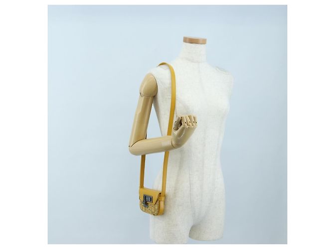 Christian Dior Trotter Canvas Rock Shoulder Pouch Yellow Silver Auth 203620M Argento Giallo - vista 26