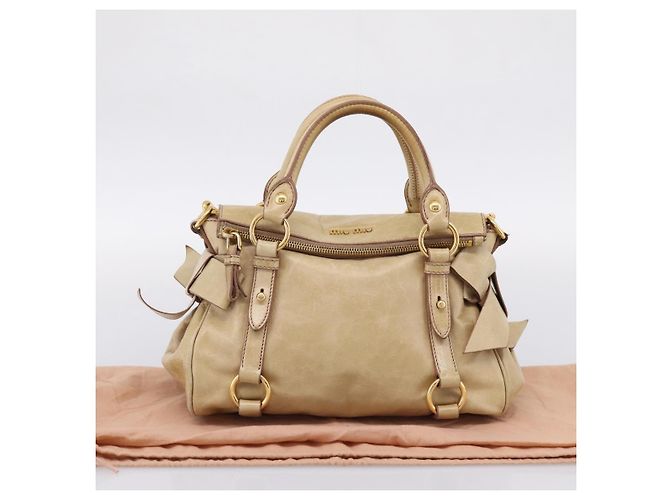 Borsa a mano Miu Miu Vitellolux 2way Beige Gold Auth 204412V D'oro - vista 12