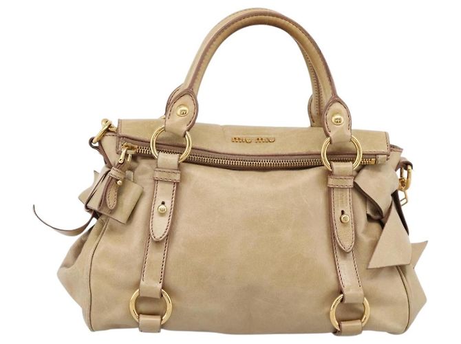 Borsa a mano Miu Miu Vitellolux 2way Beige Gold Auth 204412V D'oro - vista 13