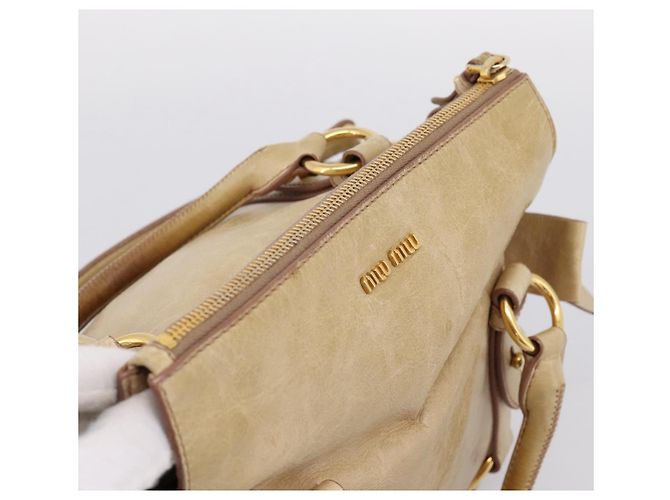 Borsa a mano Miu Miu Vitellolux 2way Beige Gold Auth 204412V D'oro - vista 14