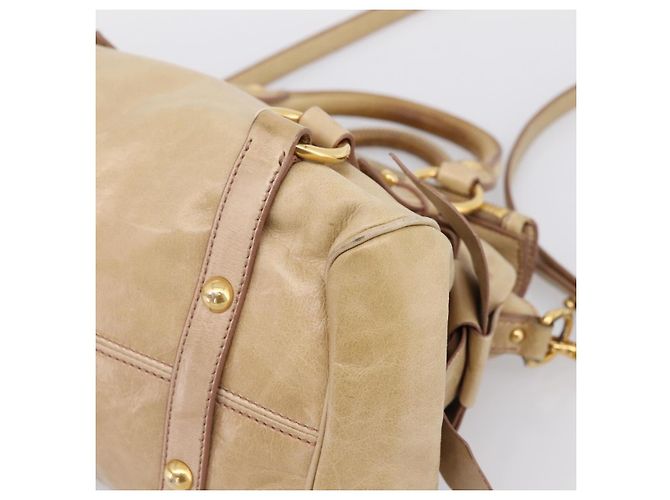Borsa a mano Miu Miu Vitellolux 2way Beige Gold Auth 204412V D'oro - vista 17