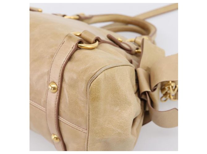 Borsa a mano Miu Miu Vitellolux 2way Beige Gold Auth 204412V D'oro - vista 19