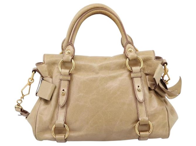 Borsa a mano Miu Miu Vitellolux 2way Beige Gold Auth 204412V D'oro - vista 2