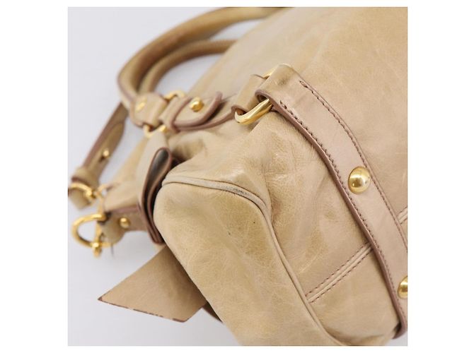 Borsa a mano Miu Miu Vitellolux 2way Beige Gold Auth 204412V D'oro - vista 20