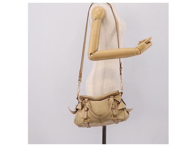 Borsa a mano Miu Miu Vitellolux 2way Beige Gold Auth 204412V D'oro - vista 25