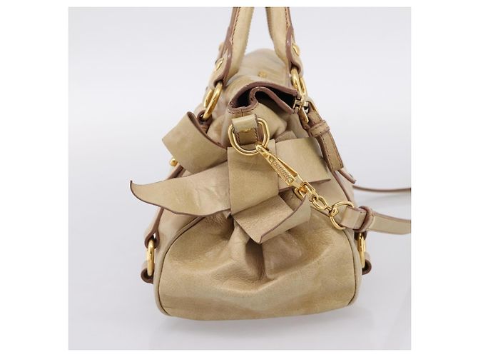 Borsa a mano Miu Miu Vitellolux 2way Beige Gold Auth 204412V D'oro - vista 3