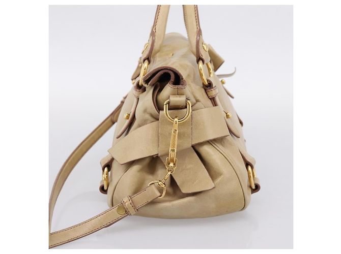 Borsa a mano Miu Miu Vitellolux 2way Beige Gold Auth 204412V D'oro - vista 4