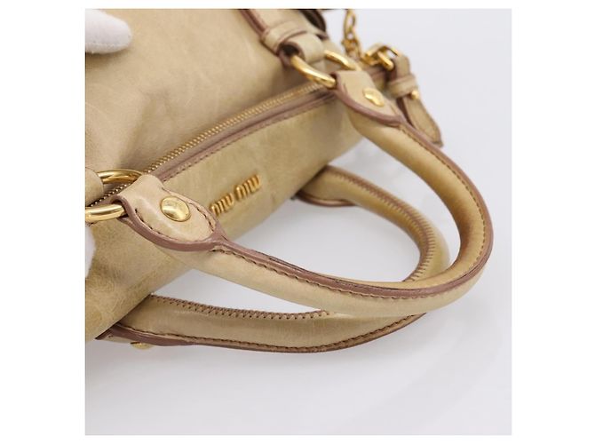 Borsa a mano Miu Miu Vitellolux 2way Beige Gold Auth 204412V D'oro - vista 7