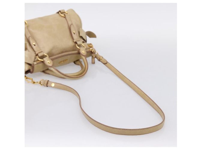 Borsa a mano Miu Miu Vitellolux 2way Beige Gold Auth 204412V D'oro - vista 9