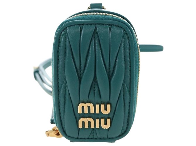 Miu Miu Matelasse Neck Pouch Leather Green Gold Auth 197292M D'oro Verde - vista 13