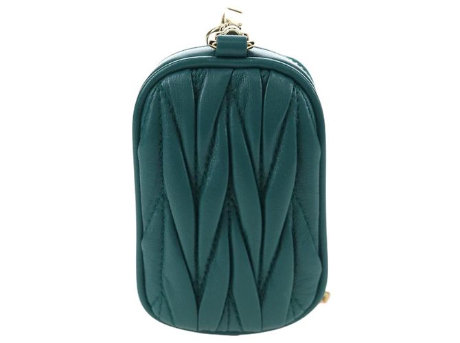 Miu Miu Matelasse Neck Pouch Leather Green Gold Auth 197292M D'oro Verde - vista 2