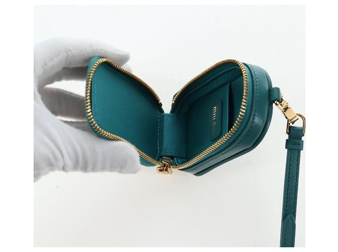 Miu Miu Matelasse Neck Pouch Leather Green Gold Auth 197292M D'oro Verde - vista 21