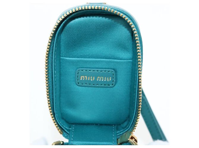 Miu Miu Matelasse Neck Pouch Leather Green Gold Auth 197292M D'oro Verde - vista 23