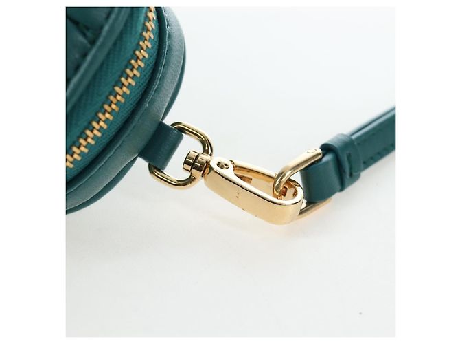 Miu Miu Matelasse Neck Pouch Leather Green Gold Auth 197292M D'oro Verde - vista 9