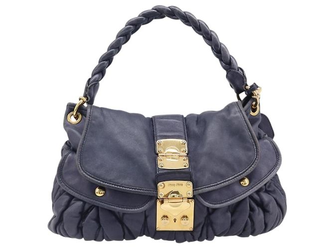 Borsa a mano Miu Miu Matelassé in pelle 2way Navy tono oro Auth 167624V Blu navy - vista 13