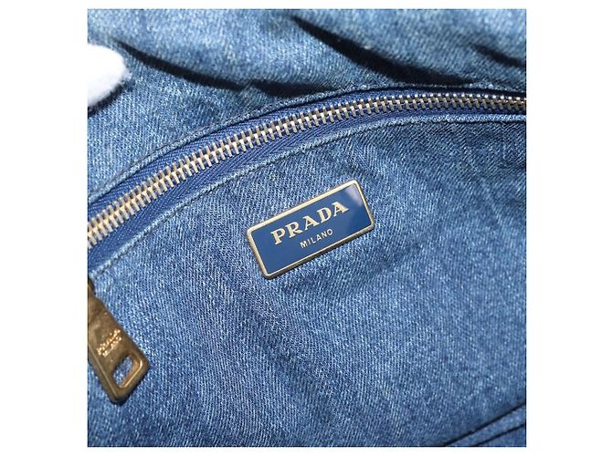 Bolsa de mão PRADA Canapa MM Denim Blue Gold Auth 201449 Azul Dourado - vista 10